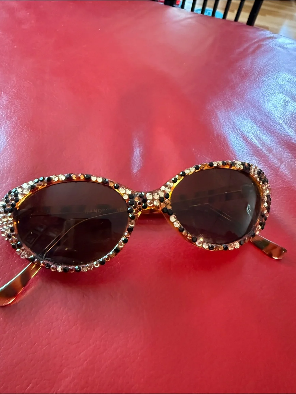 Leopard Crystal Cat-Eye Sunglasses in Black